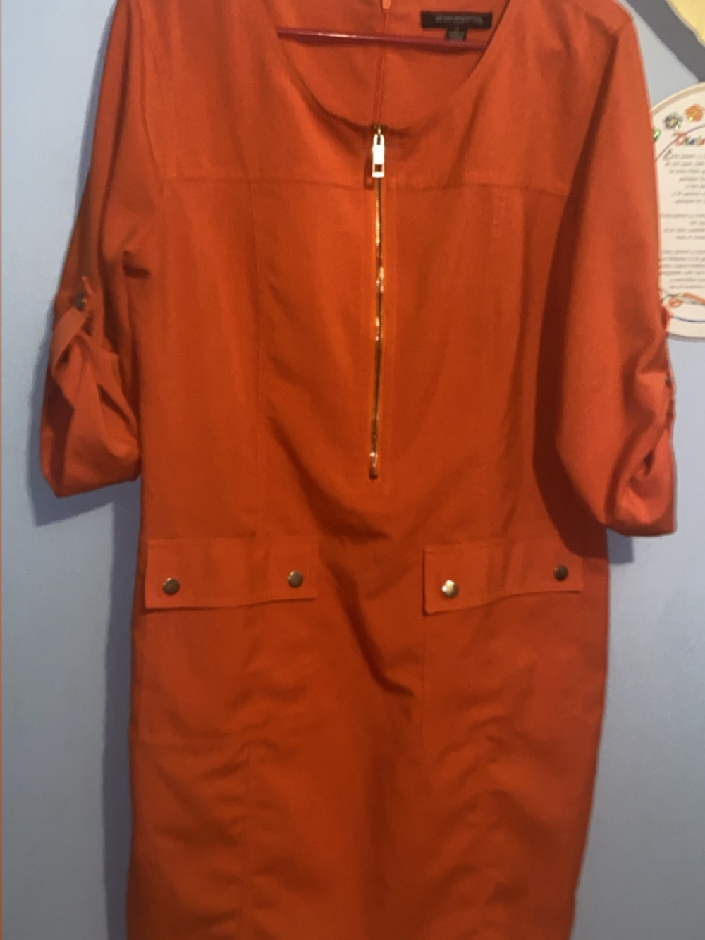 Women's Orange Zip-Front Coat Gold Zip and Buttons